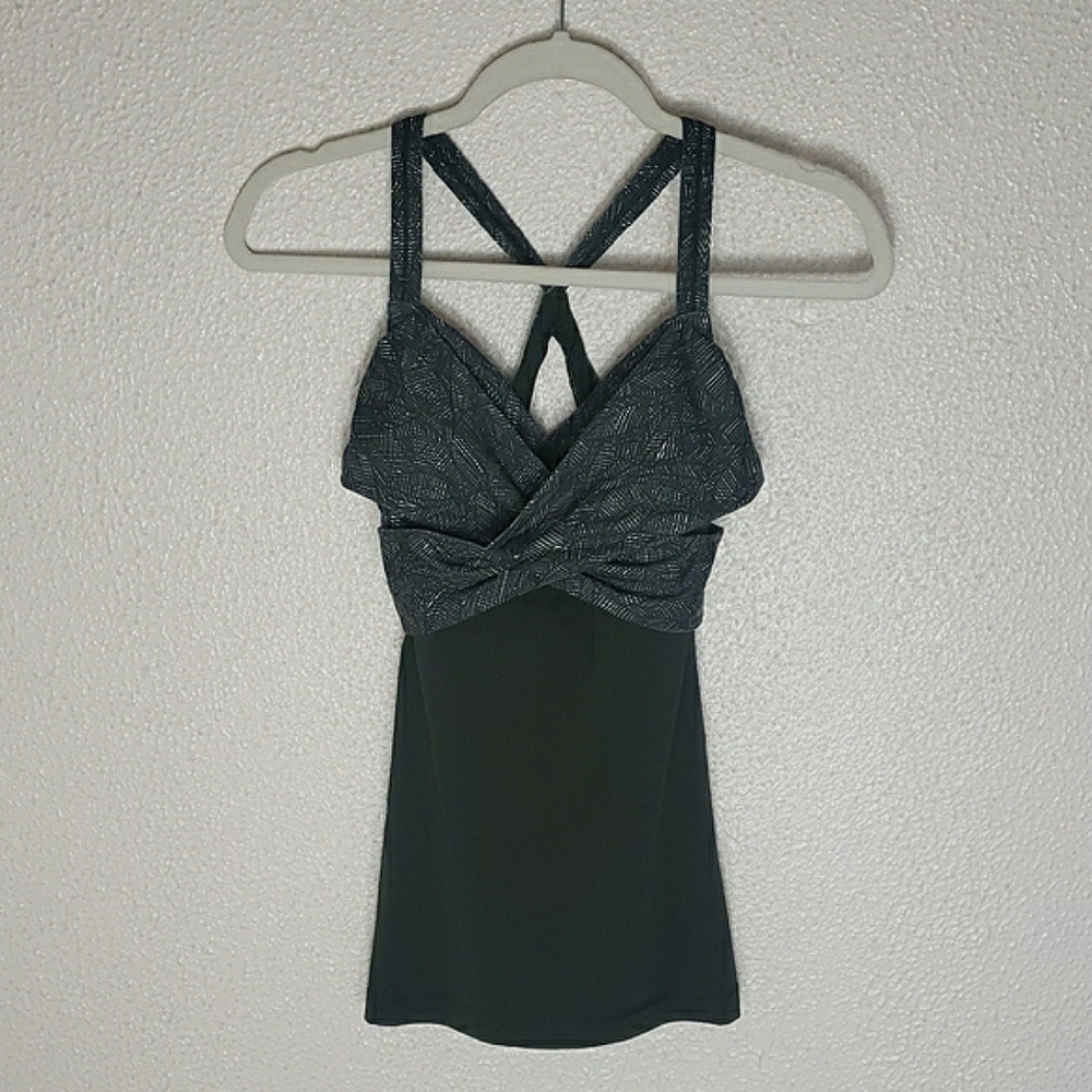 Lululemon Athletica Wrap It Up Tank Leaf Print Twist Jazzy White Gator Green 6 - Picture 3 of 17